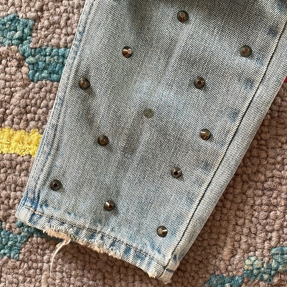 Topshop Mom Jeans Ripped Distressed with Metalic Embelishment Design Light Blue - Picture 9 of 10